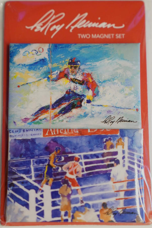 Leroy Neiman Skier/Boxer 2 pack Magnet Set
